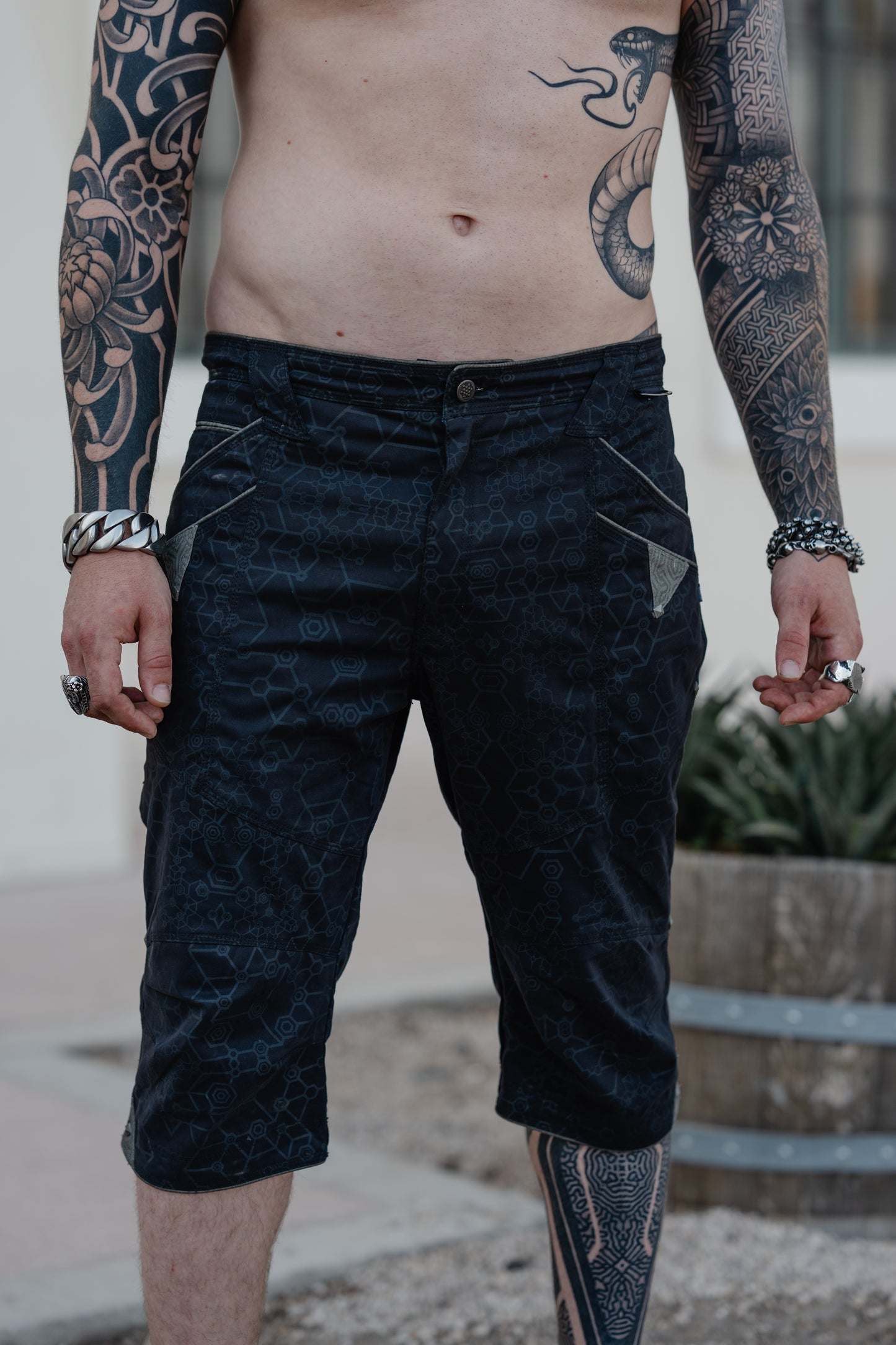 Corsaire Men Double Pocket / Cotton Screenprint - Black SHAMANKA