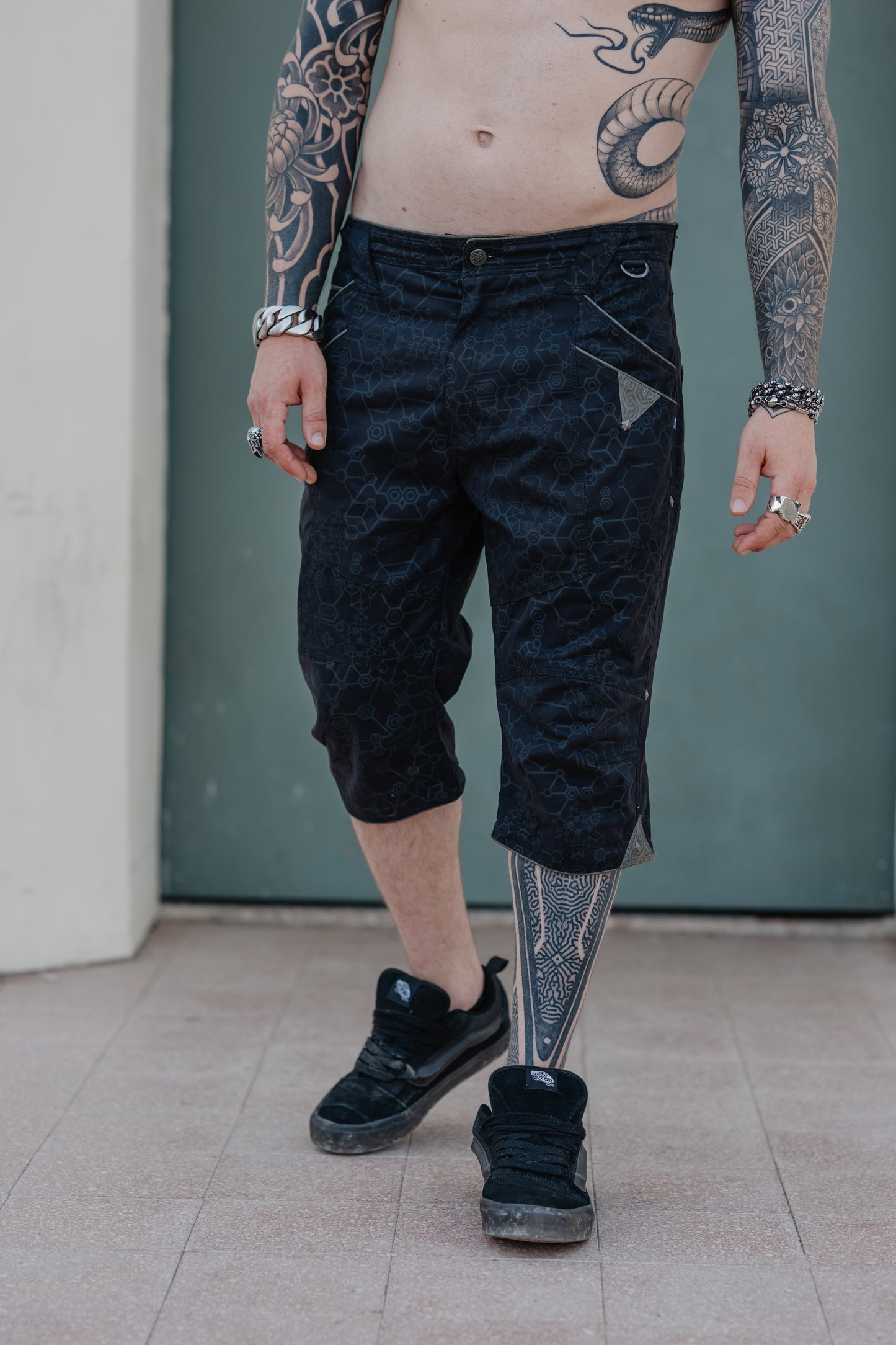 Corsaire Men Double Pocket / Cotton Screenprint - Black SHAMANKA