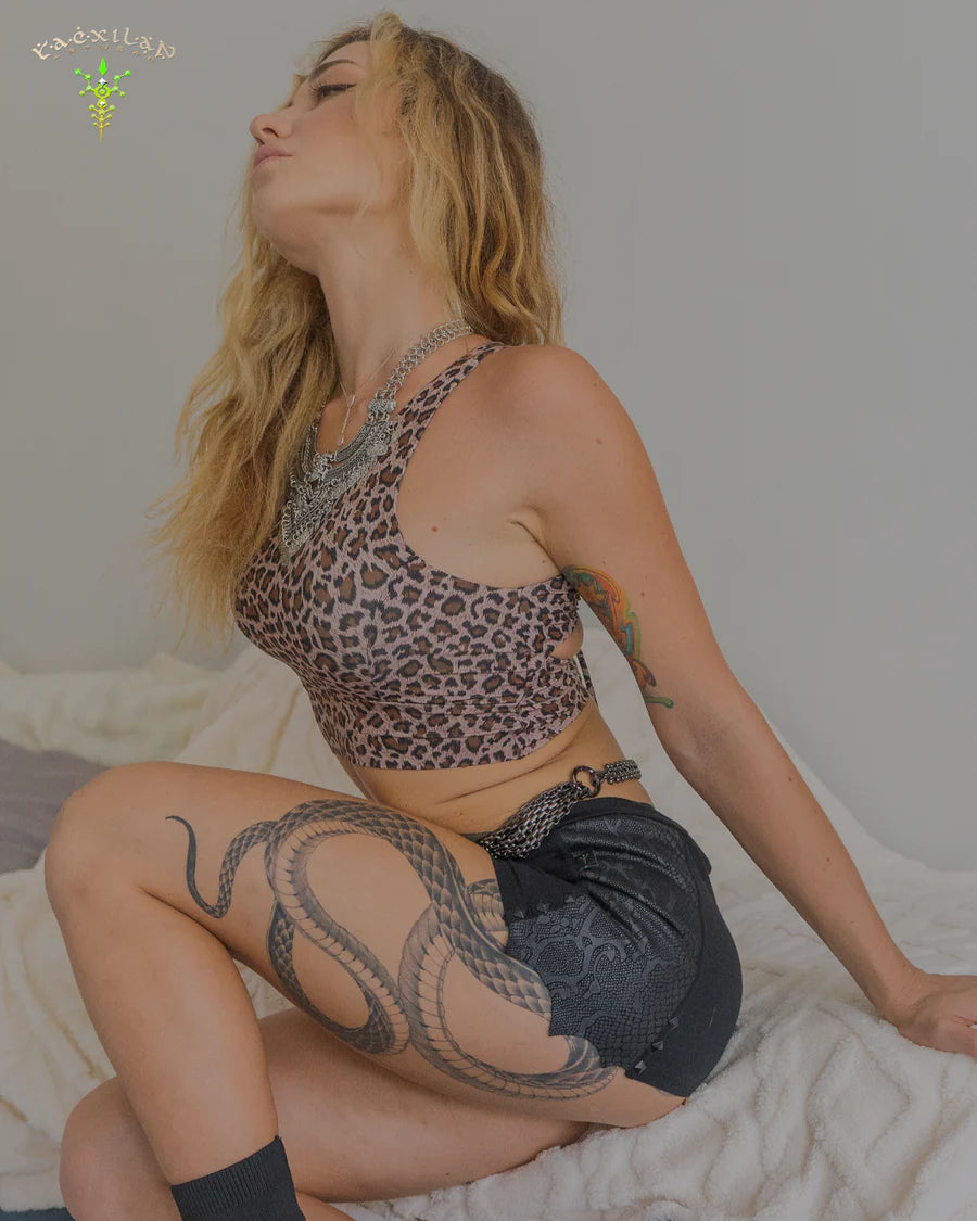 Crop Top ZigZag Drawstring - Licra - LEOPARD