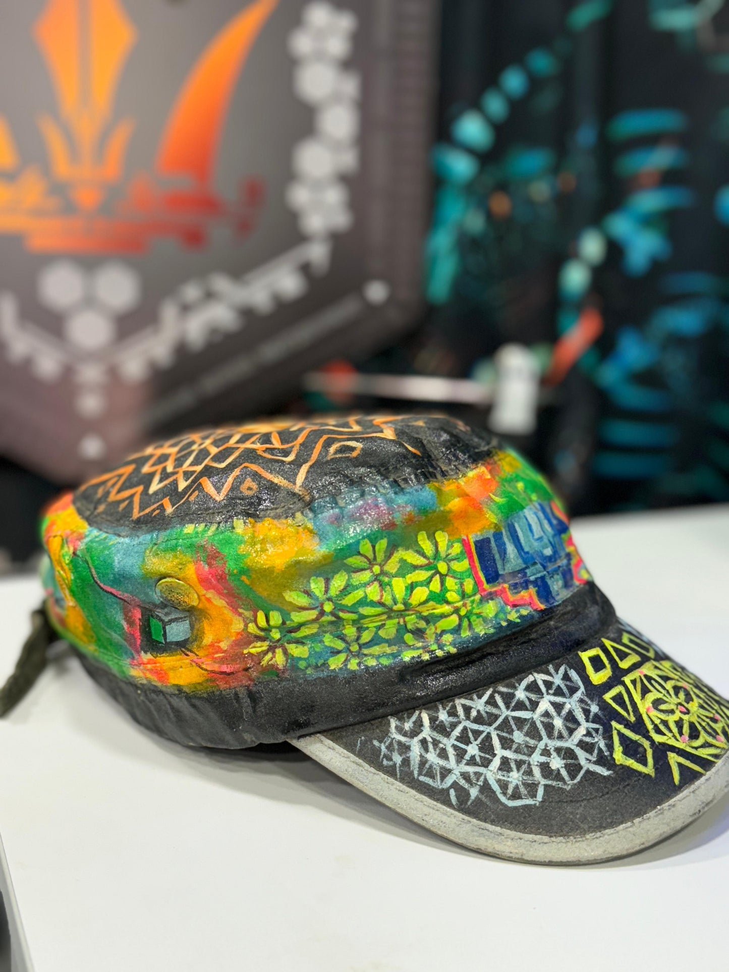 Hand-Painted Art Hat - Fractal Flora