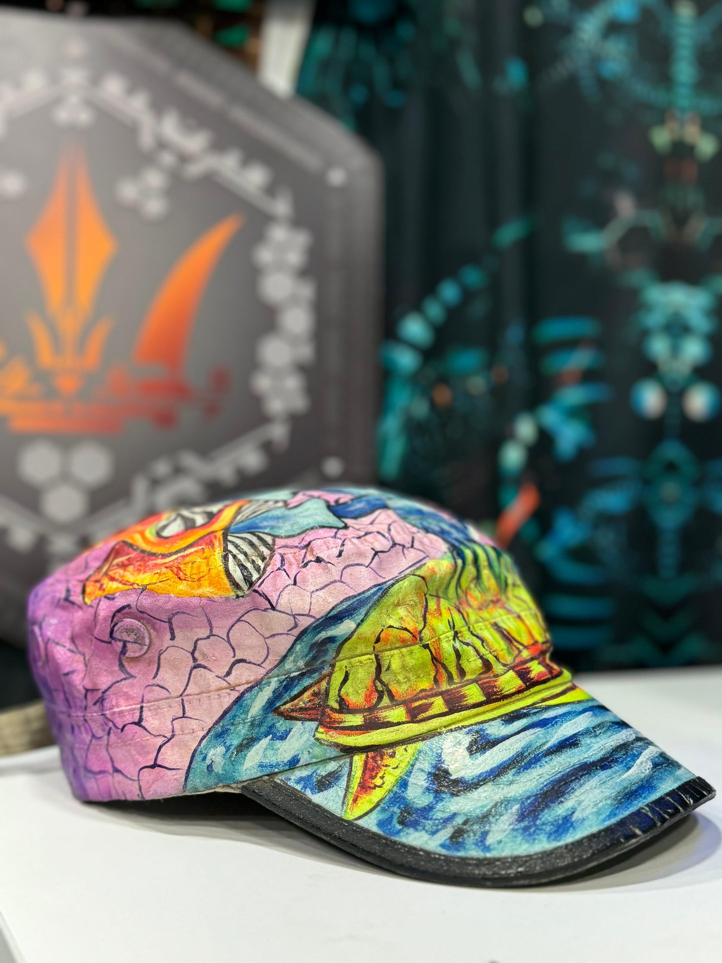 Hand-Painted Art Hat - Turtle Trip