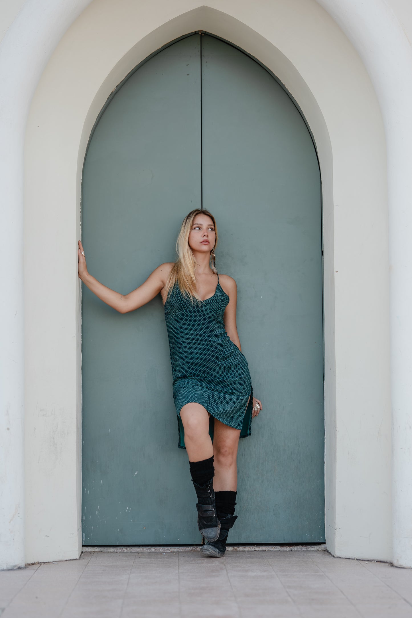 Midi Dress / Chinese Silk - Turquoise Drool
