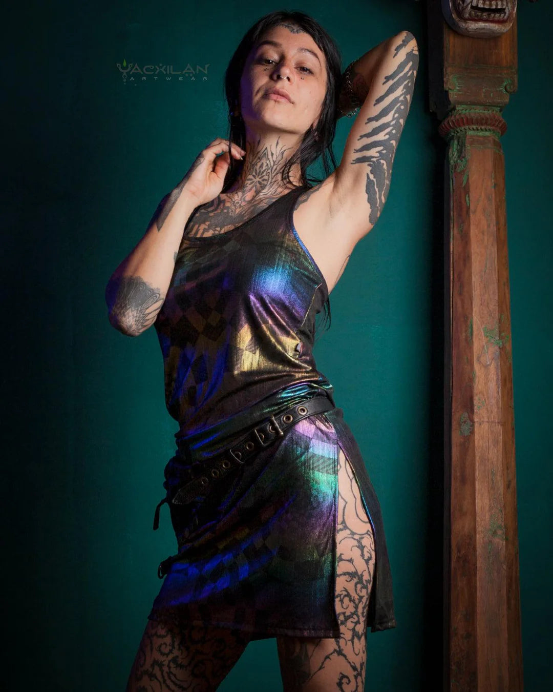 Midi Fitted Dress / Holographic Rainbow Licra - MATZOKIO