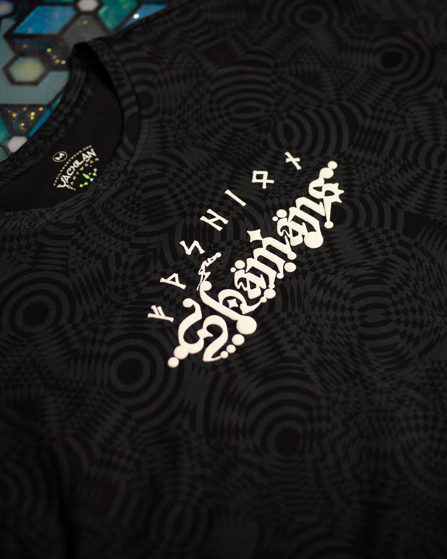 T-Shirt Black Cotton Shinker - WIERD NOISES SHAMANS SMOKE White