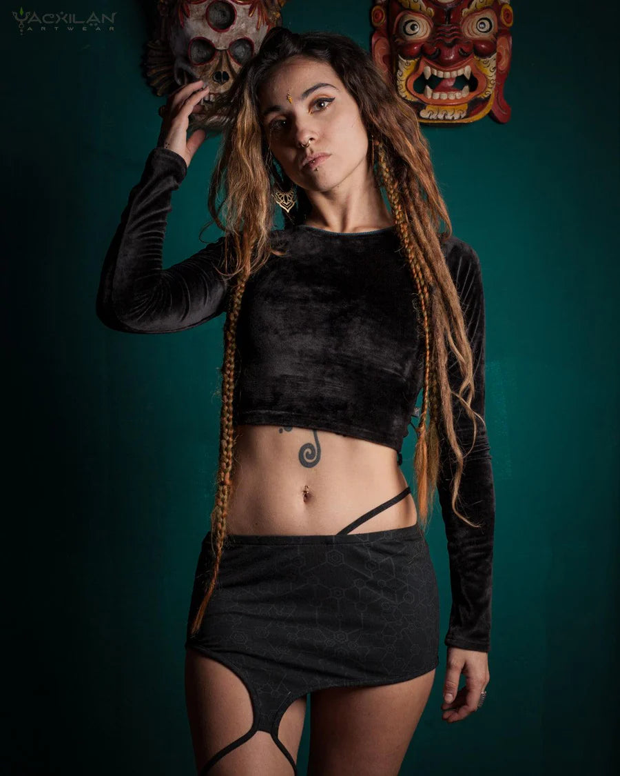 Yacxilan - Crop Top Longsleeve - Extreme Velvet BLACK