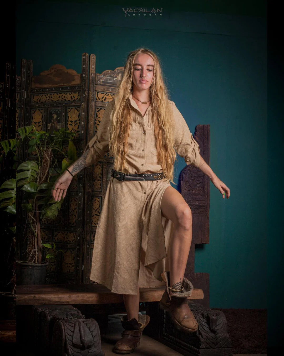Zaafaraï Shirt dress / Kimono Cotton Linen - MYCELIUM Beige