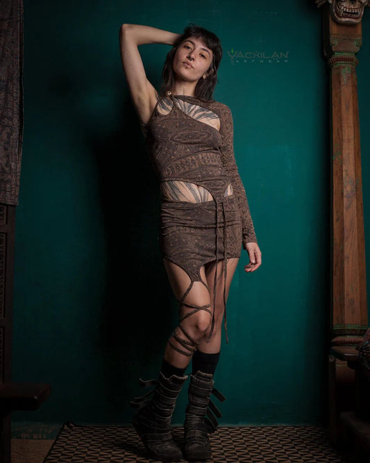 Combo Atomita - Organic Bamboo Jersey Veg Dye Print - Brown RETRO FUTURE