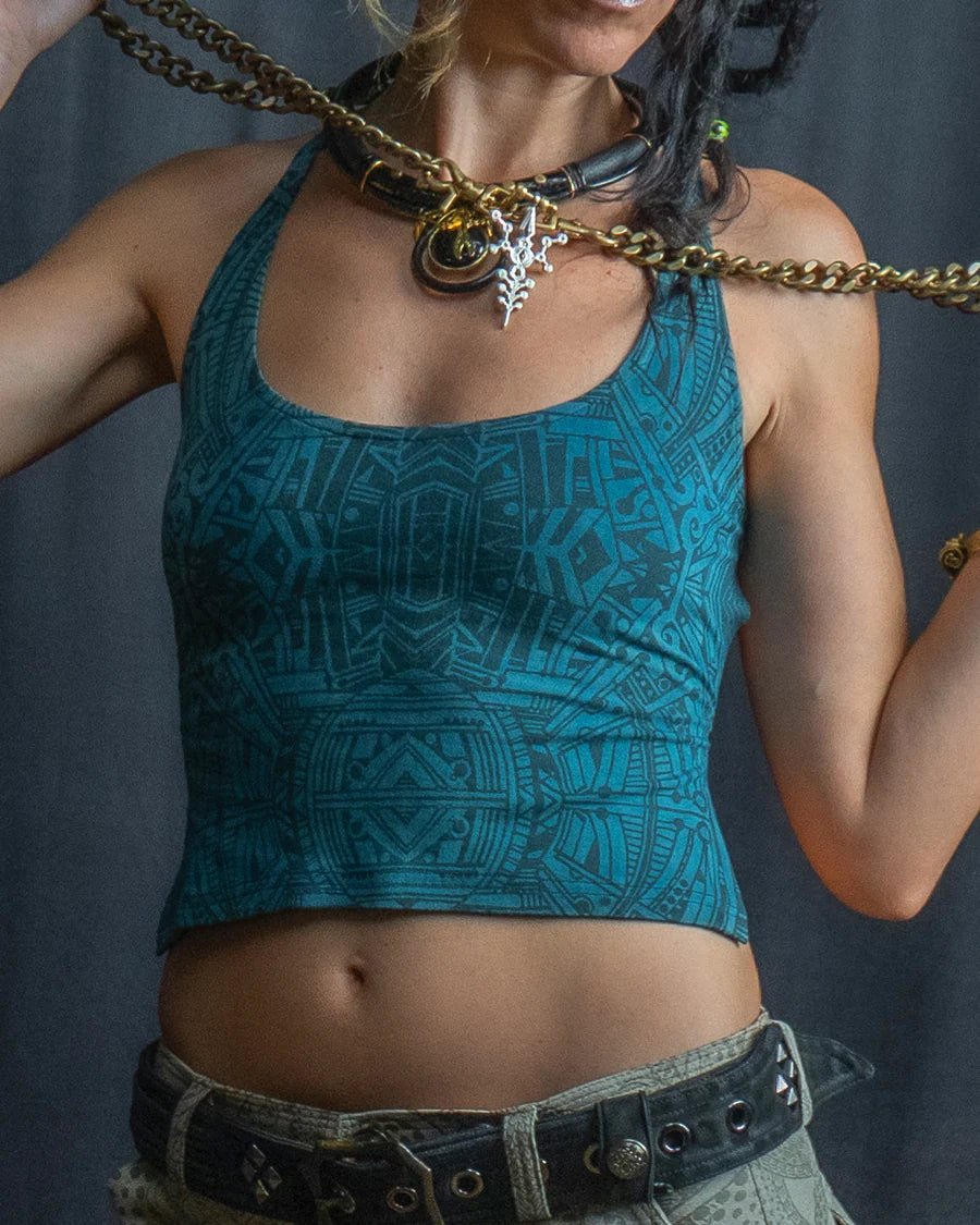 Crop Top Open Back Bamboo Jersey veg dye print - Greendigo POPPYFIELDS