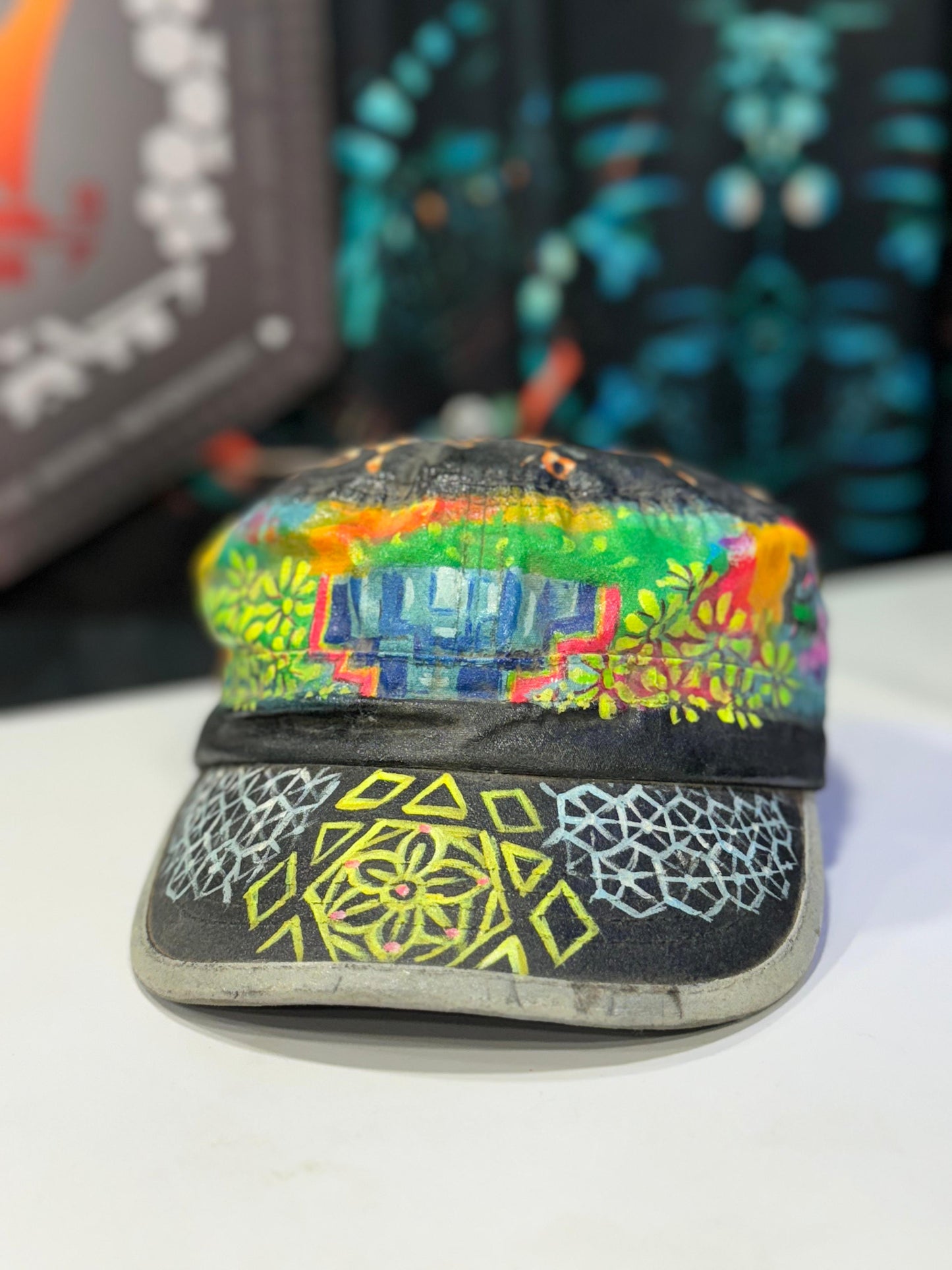 Hand-Painted Art Hat - Fractal Flora