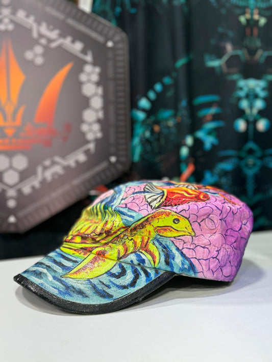 Hand-Painted Art Hat - Turtle Trip