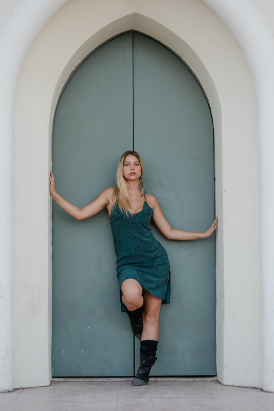 Midi Dress / Chinese Silk - Turquoise Drool