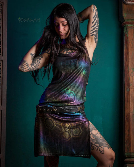 Midi Fitted Dress / Holographic Rainbow licra - MYCELIUM