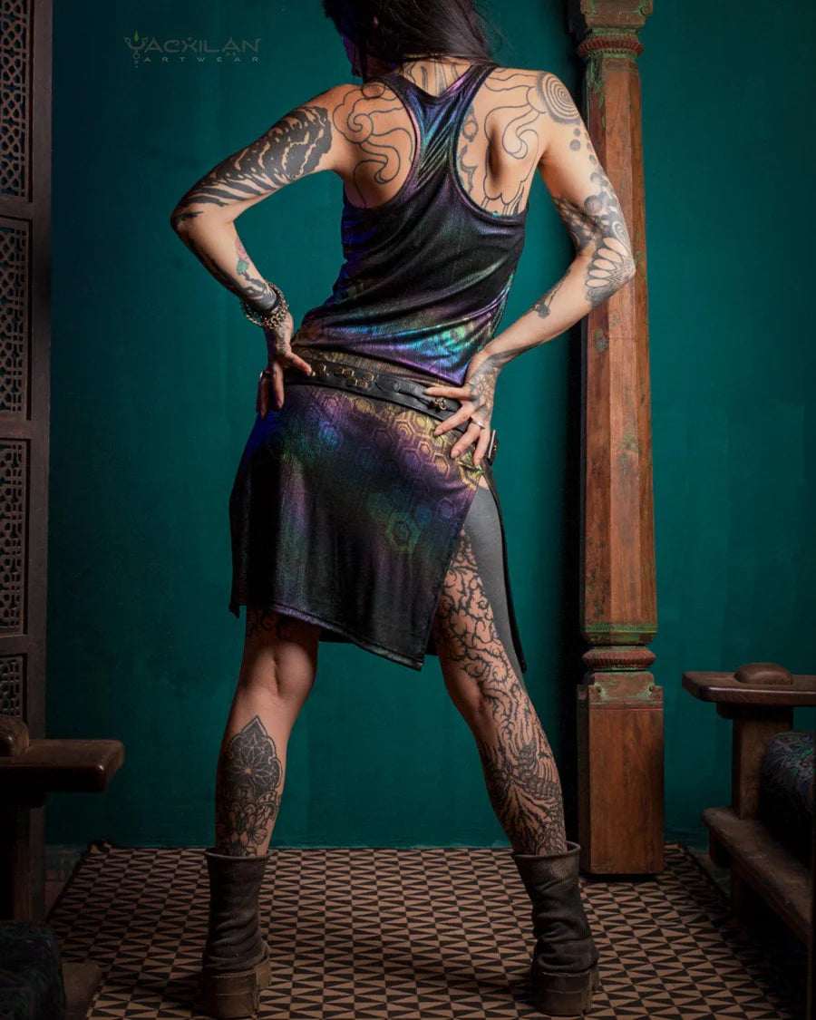 Midi Fitted Dress / Holographic Rainbow licra - MYCELIUM