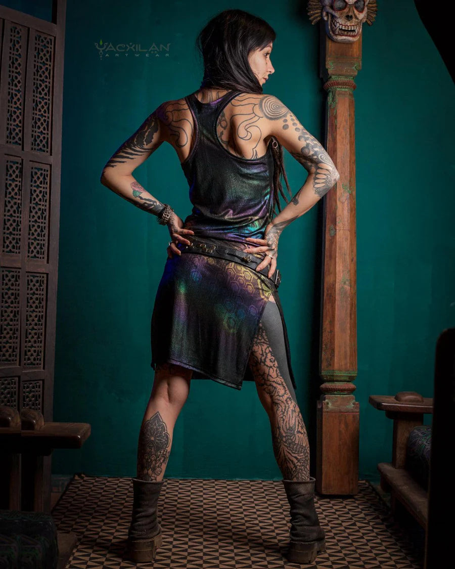 Midi Fitted Dress / Holographic Rainbow licra - MYCELIUM