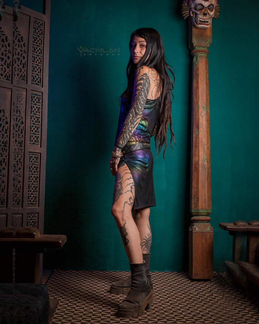 Midi Fitted Dress / Holographic Rainbow licra - MYCELIUM