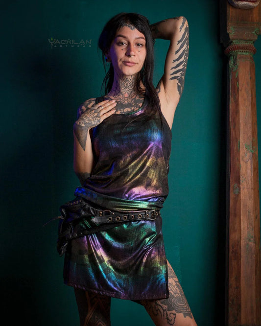 Midi Fitted Dress / Holographic Rainbow Licra - MATZOKIO
