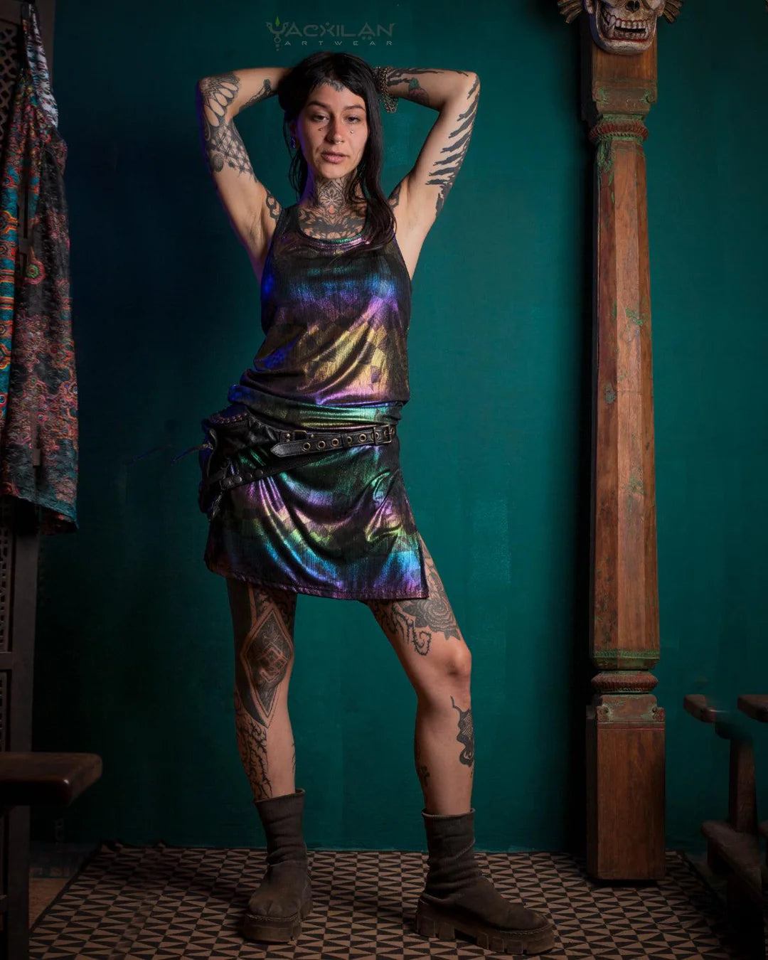 Midi Fitted Dress / Holographic Rainbow Licra - MATZOKIO