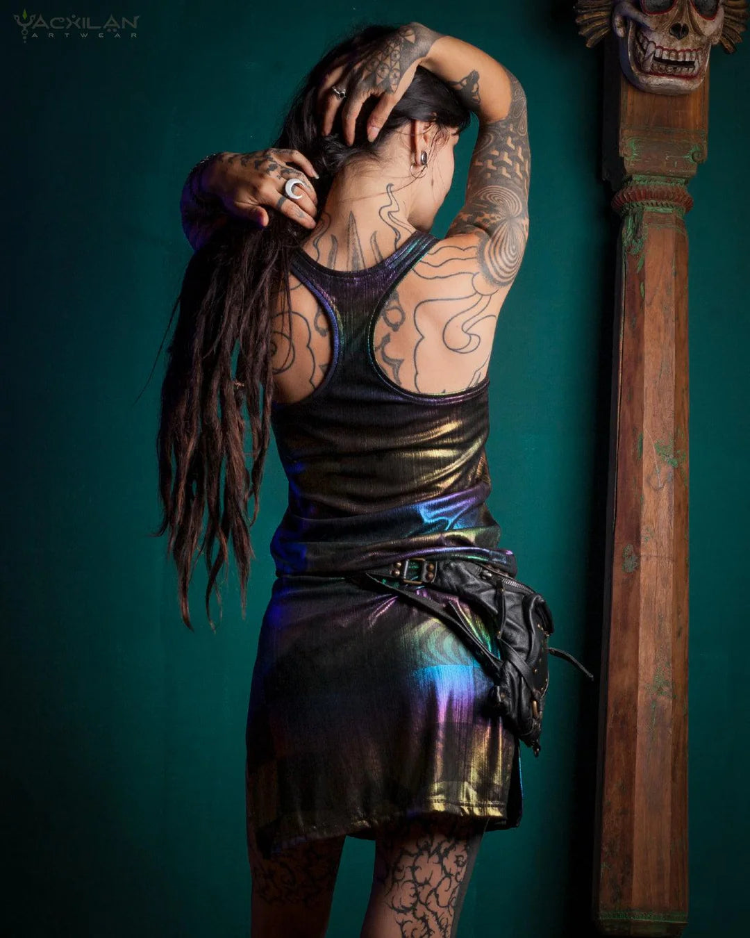 Midi Fitted Dress / Holographic Rainbow Licra - MATZOKIO
