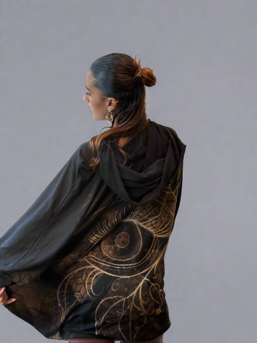 One-of-a-kind Batwing Kimono - Handmade drawn with Bleach