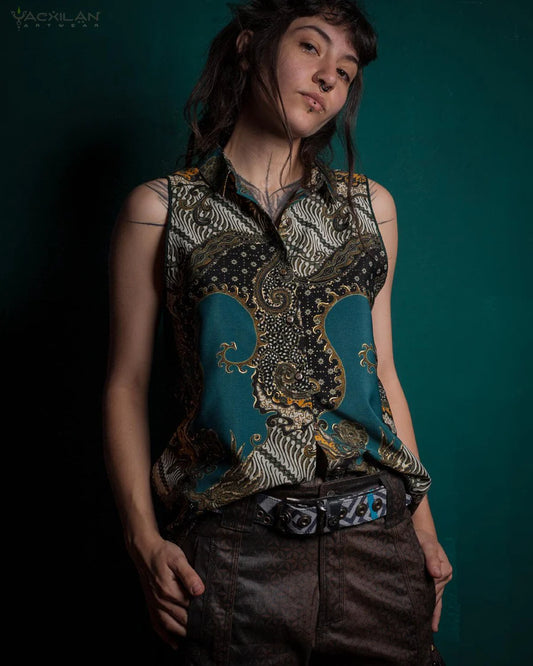 Sleeveless Shirt / Cotton - BATIK Teal