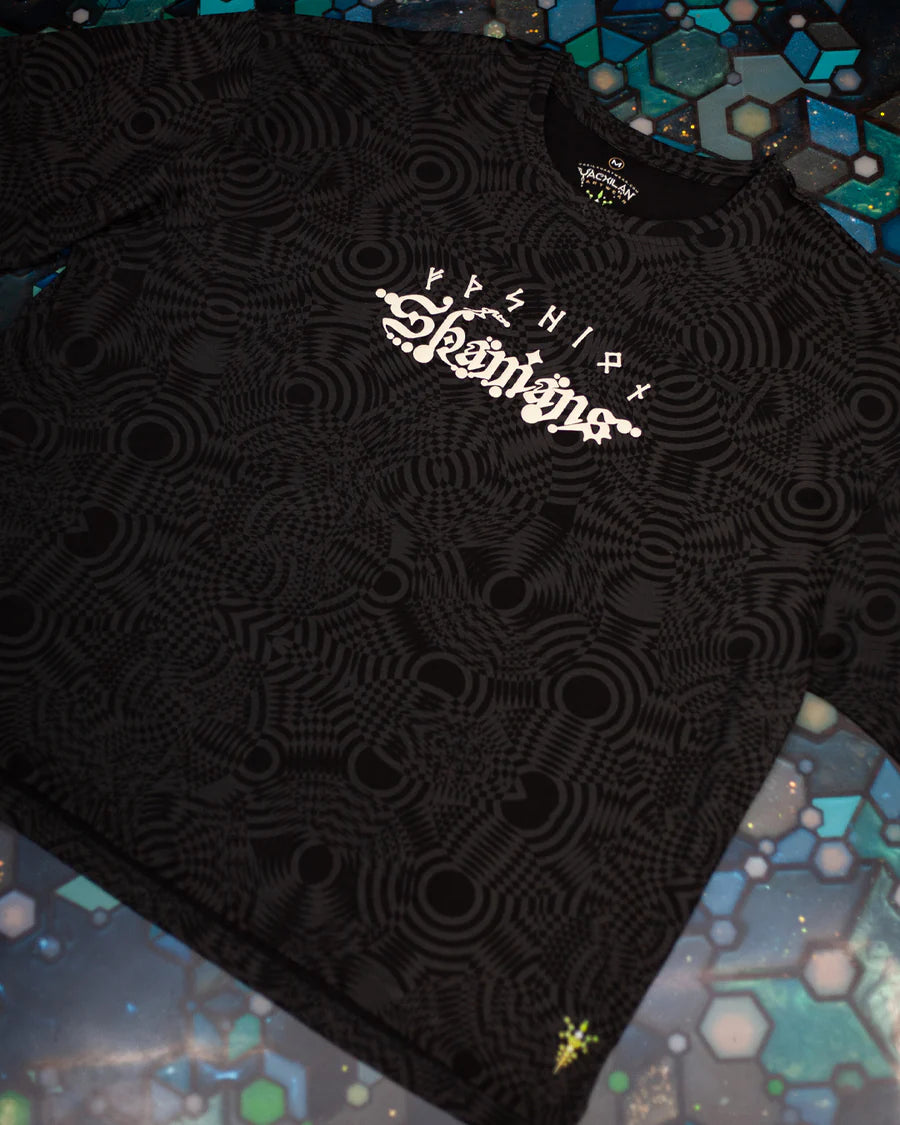 T-Shirt Black Cotton Shinker - WIERD NOISES SHAMANS SMOKE White