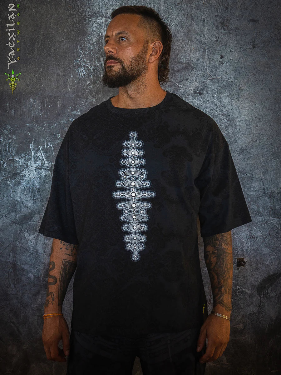 T-Shirt Oversize Black Cotton Shinker - MAYAN CODEX Galactik Spine New