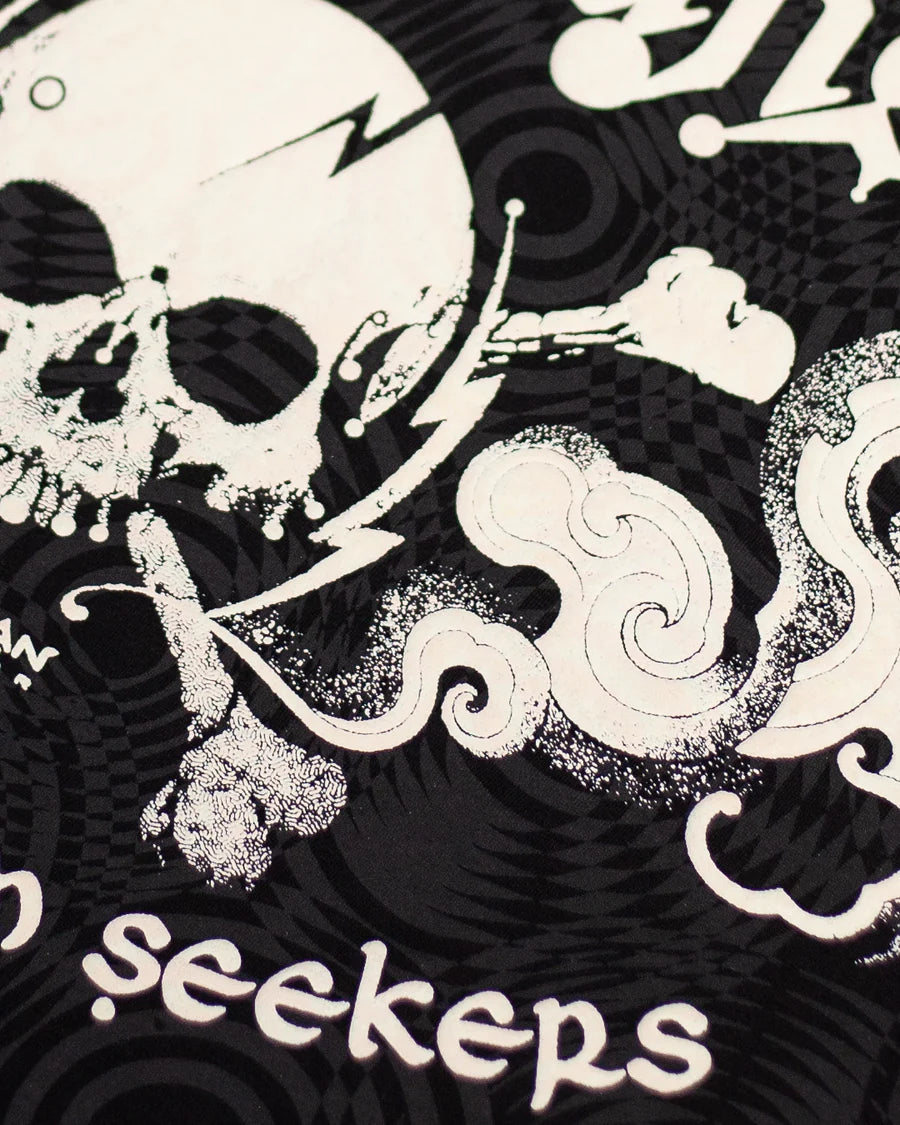 T-Shirt Black Cotton Shinker - WIERD NOISES SHAMANS SMOKE White