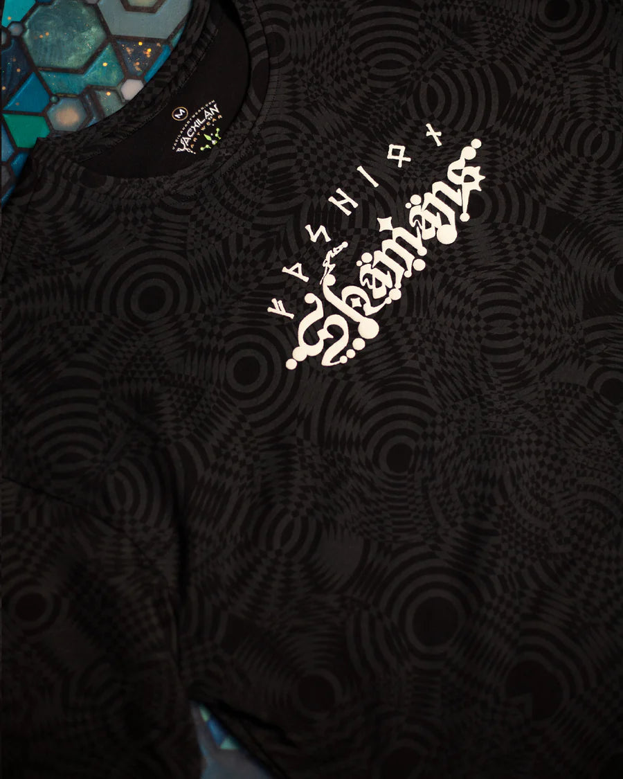 T-Shirt Black Cotton Shinker - WIERD NOISES SHAMANS SMOKE White