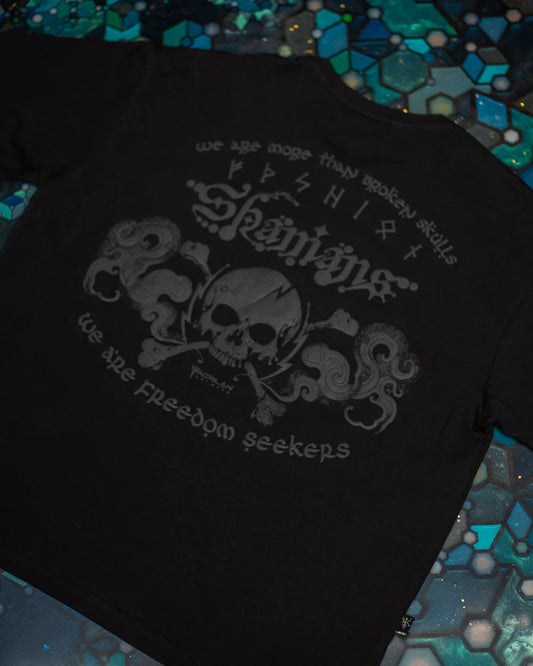 T-Shirt Oversize Black Cotton Shinker - BLAK SHAMANS SMOKE