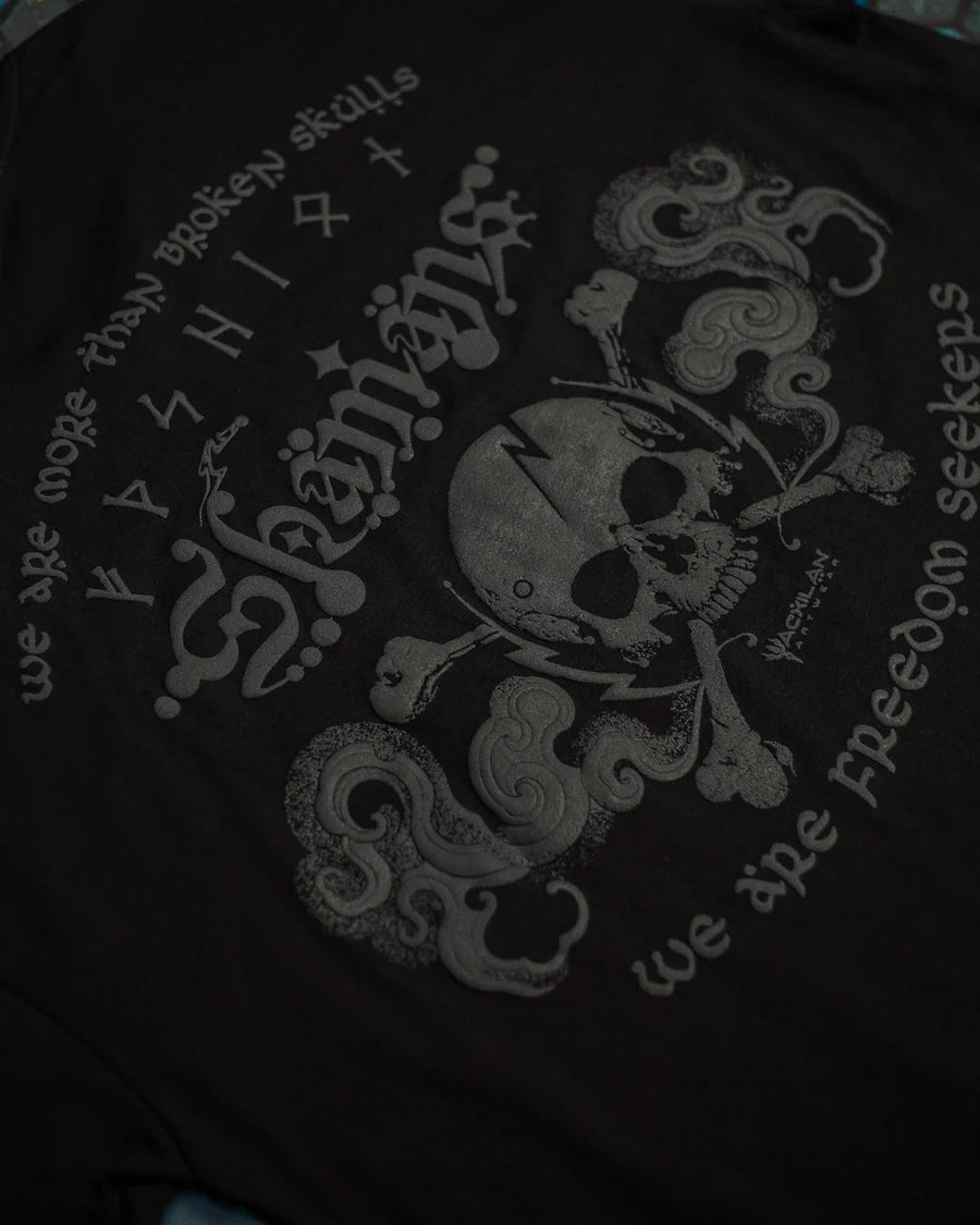T-Shirt Oversize Black Cotton Shinker - BLAK SHAMANS SMOKE