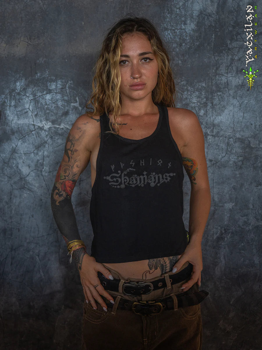 Tank Top Woman - Black Cotton Shinker - BLAK SHAMANS