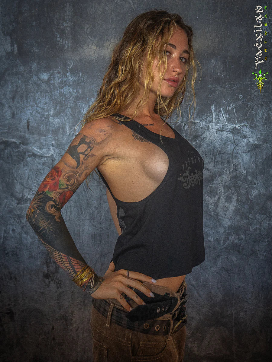 Tank Top Woman - Black Cotton Shinker - BLAK SHAMANS
