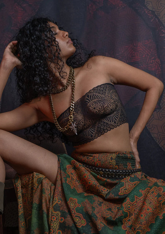 Yacxilan - Crop Top Braband Elastic Lace - BLACK