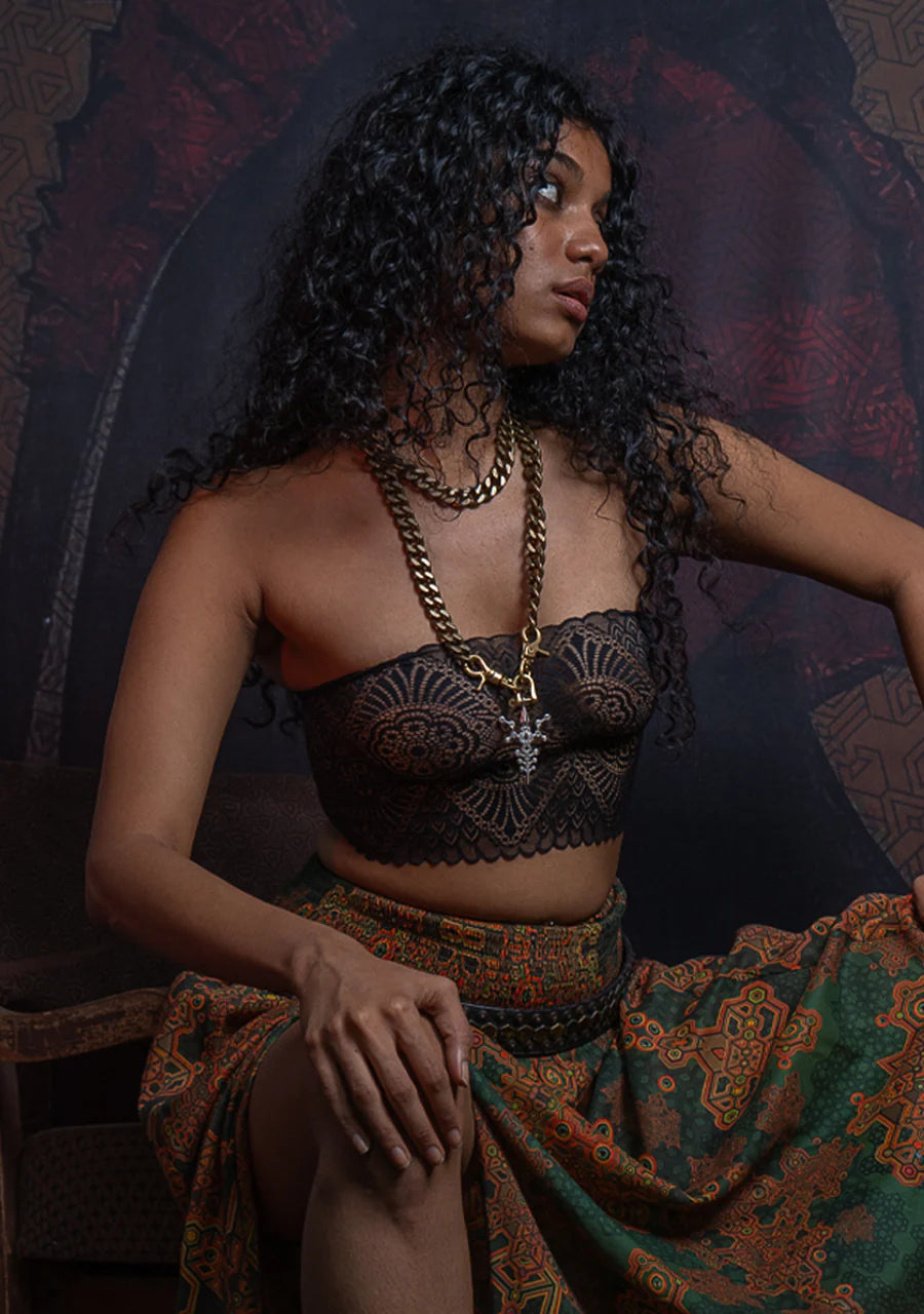 Yacxilan - Crop Top Braband Elastic Lace - BLACK