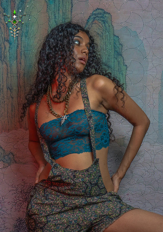 Yacxilan - Crop Top Braband Elastic Lace - Turquoise