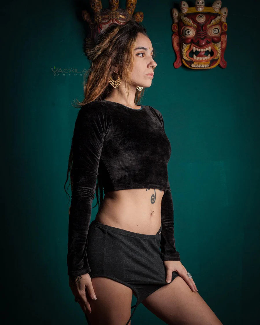 Yacxilan - Crop Top Longsleeve - Extreme Velvet BLACK