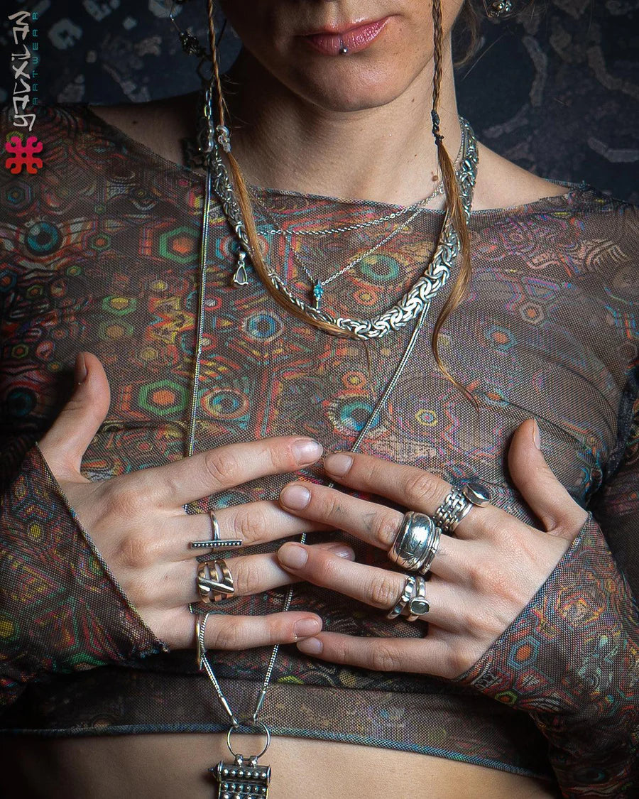 Yacxilan - Crop Top Longsleeve Soft Mesh - PSYCHEDELIKA GALACTIKA