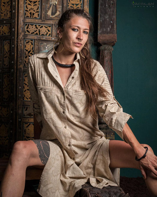 Zaafaraï Shirt dress / Kimono Cotton Linen - MYCELIUM Cream